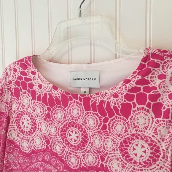 DONNA MORGAN Jersey Knit Lace Print  3/4 Sleeve Sheath Dress Size 6 - Picture 3 of 15
